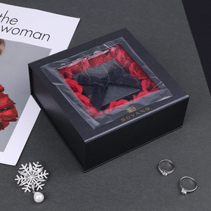 Boyang Custom Luxury Jewelry <b>Box</b> Packaging <b>Black</b> Gift Wedding Ring <b>Box</b> with Flowers - Product Image 3