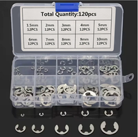 120pcs DIN 6799 Stainless Steel Radial E Type Mounting Retaining Ring for Shafts Fasteners Assortment Kit