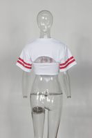T-shirt court sexy pour femme, style décontracté sport d'été, en jersey, à manches courtes, avec découpes et imprimé lettres
