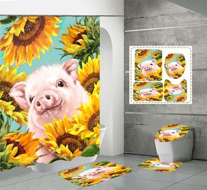 Flower Printed <strong>Bathroom</strong> Curtain <strong>Set</strong>, New Arrival Brown <strong>Sunflower</strong> Cortinas De Bano <strong>Bathroom</strong> Rugs 4 Pcs Shower Curtain <strong>Sets</strong>/