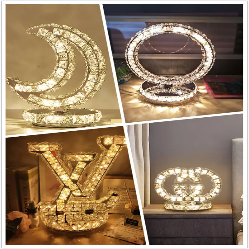 Hot sale heart shape star light custom crystal table lamp bedside lamp C,C, GG L,V table lamp