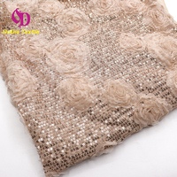 Kain Mesh Bordir Payet Berkilau 3mm Motif Bunga Mawar 3D Mewah, Kain Tulle Lace untuk Gaun Malam, Gaun Pengantin, Tas
