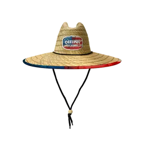 Custom Logo Wide Brim American Flag Lifeguard Men's Fishing Straw Beach Hats With Underbrim Print