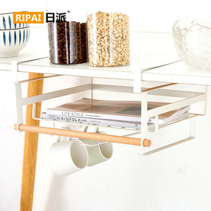 Ripai <b>Kitchen</b> <b>Storage</b> Rack 2 Tier White With Wooden Rod For Cabinet Under Wall Organization - Product Image 1