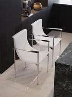 Chaise de salle à manger minimaliste en acier inoxydable et cuir de selle, design moderne pour la maison, le bar et la restauration
