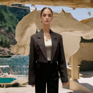 ملابس عمل نسائية كلاسيكية مناسبة للكتان مستدامة طويلة الأكمام بياقة صلبة ملابس عمل ملائمة للارتداء بالجملة على الإنترنت - Product Image 1