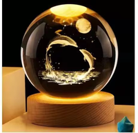 Sphère en Cristal 3D Gravée au Laser de 60 mm Système Solaire Planète Galaxie avec Base en Bois Lampe de Nuit LED pour Décoration Intérieure