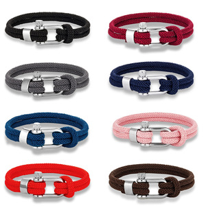 Bracelets tressés unisexes multicolores en acier inoxydable avec fermoir à vis, bracelet en corde nautique à anse en U - Product Image 1
