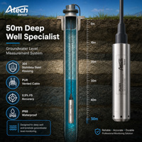 Sonde de niveau submersible Atech pour puits profond de 50 m, en acier inoxydable 316L, IP68, haute précision 0,5 % FS, mesure du niveau des eaux souterraines