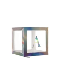 Boîte à ballons transparente holographique irisée BJ260612, cube de ballons personnalisé avec alphabet, pour décoration de mariage et de fête