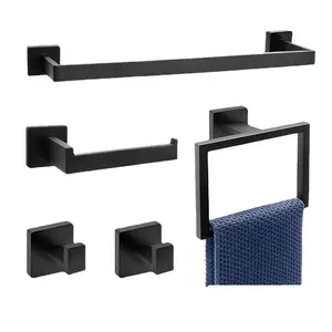 Mattschwarzes 23,36-Zoll-Edelstahl-Badezimmer-Hardware-Set wandmontiertes Bad-Tüchengestell und Bar-Set