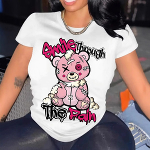 Camiseta con cuello redondo y estampado de oso, camiseta informal de manga corta para primavera y verano, ropa de mujer, ropa estética - Product Image 5