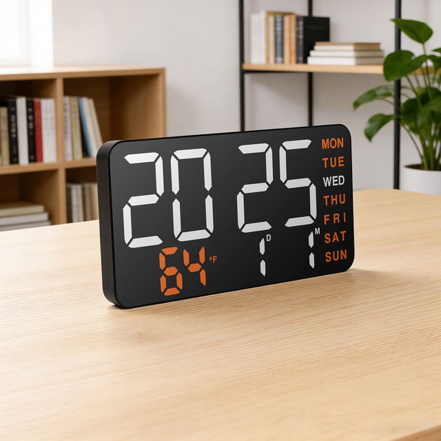 Huayang 3835L Frameless Digital Clock Wall Desk Dual Use Multifunction Large Display Modern LED Clock for Living Room