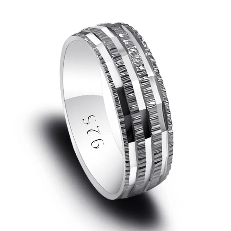 Set of Couple Rings 925 Sterling Silver Black Stripe Classic Simple Style Men Women Couple Wedding Engagement Jewelry Gifts