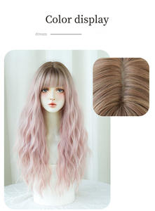 American Lolita Cosplay onda de agua resistente al calor <span class=keywords><strong>pelo</strong></span> <span class=keywords><strong>ondulado</strong></span> peluca sintética pelucas rosas largas <span class=keywords><strong>con</strong></span> <span class=keywords><strong>flequillo</strong></span> pelucas de cabello humano Natural - Product Image 6