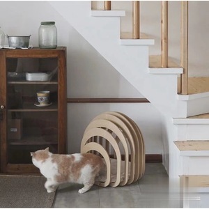 Creative Curved Design Solid Wood Cat <b>Bed</b> Oval Natural Wood Color Faux Fur Fill Cat <b>House</b> - Product Image 4