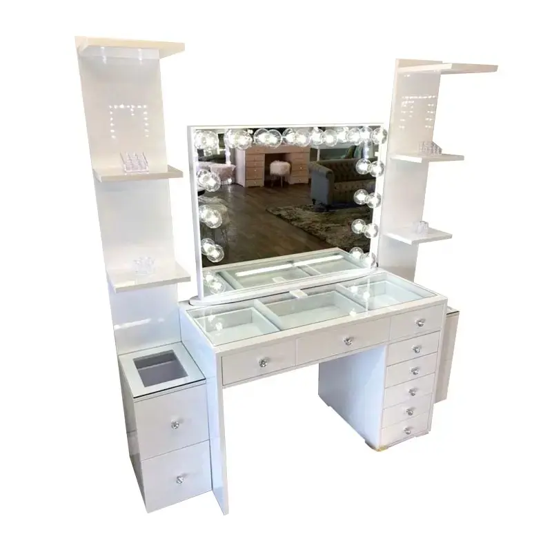 أحدث تصميم رائج لخزانة الملابس طاولة تزيين خشبية مع مرآة مضيئة
