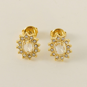 Zogxin <b>Stud</b> Earrings Gold <b>Titanium</b> Steel Flower Shape Zircon Inlaid Party Jewelry Women's Fashion Earrings - Product Image 4
