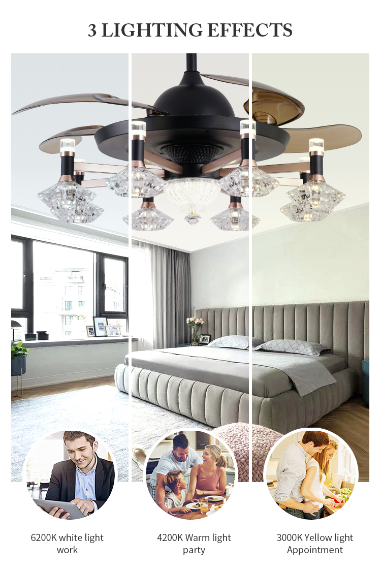 Breezelux modern Three Color Changing 42 Inch Led Light Chandelier Ceiling Fan Light For Restaurant