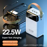 Batterie externe en plastique 22,5 W 80000 mAh au lithium polymère, charge ultra-rapide, affichage LED, câble Micro USB intégré, lampe torche