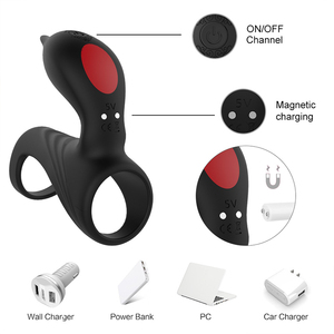 Nouveau design de vibrateur clitoridien féminin à double moteur, 9 fonctions, 10 fréquences, étanche IPX7, rechargeable, en silicone, avec anneau pénien - Product Image 2