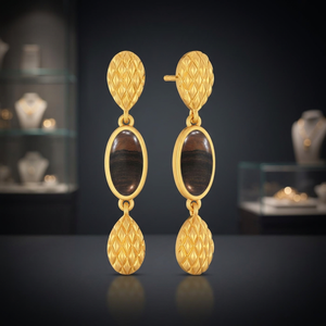 Boucles d'oreilles pendantes en argent faites à la main avec pierres précieuses, style bohème tendance, œil de tigre, unisexe, boucles d'oreilles tendance - Product Image 3