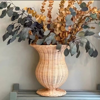 Vase en rotin naturel tissé avec base, support à fleurs tissé à la main, adapté aux fleurs séchées, décoration de style bohème pour la maison