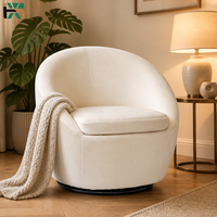 Fauteuil pivotant en velours crème avec base ronde noire pour salon, chambre, salle de séjour, hôtel, vente en gros directe d'usine
