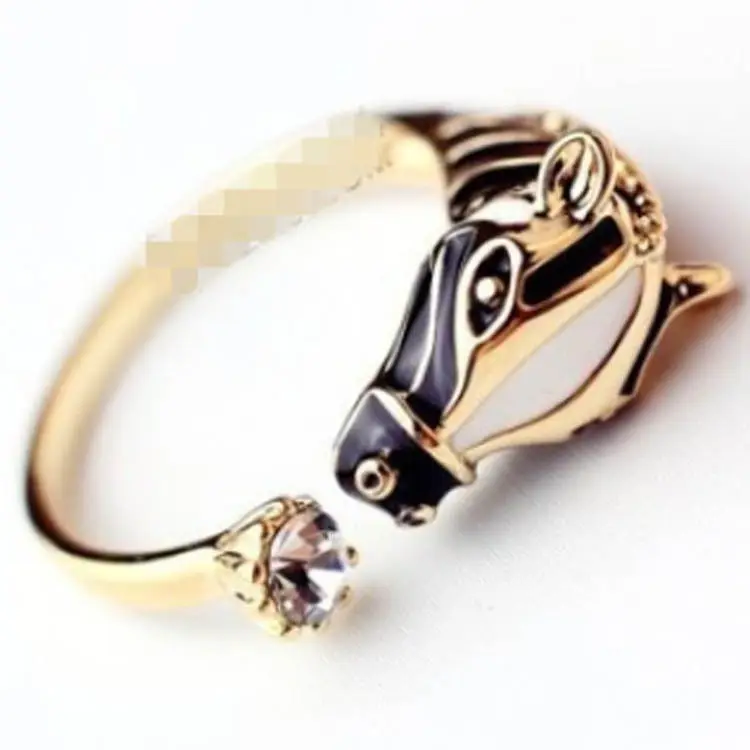 00321-3 Japanese and Korean Fashion Personality Flash Diamond Horse Head Index Finger Open Women's Ring