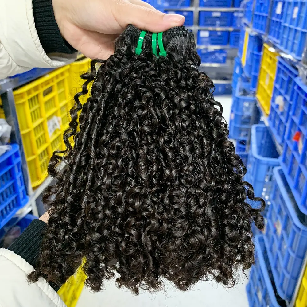 12A Grade Funmi Cheveux Super Double Dessiné Vierge Cuticule Aligné Bundles de Cheveux Brésiliens Funmi Pixie Bouclés Naturel Noir Couleur