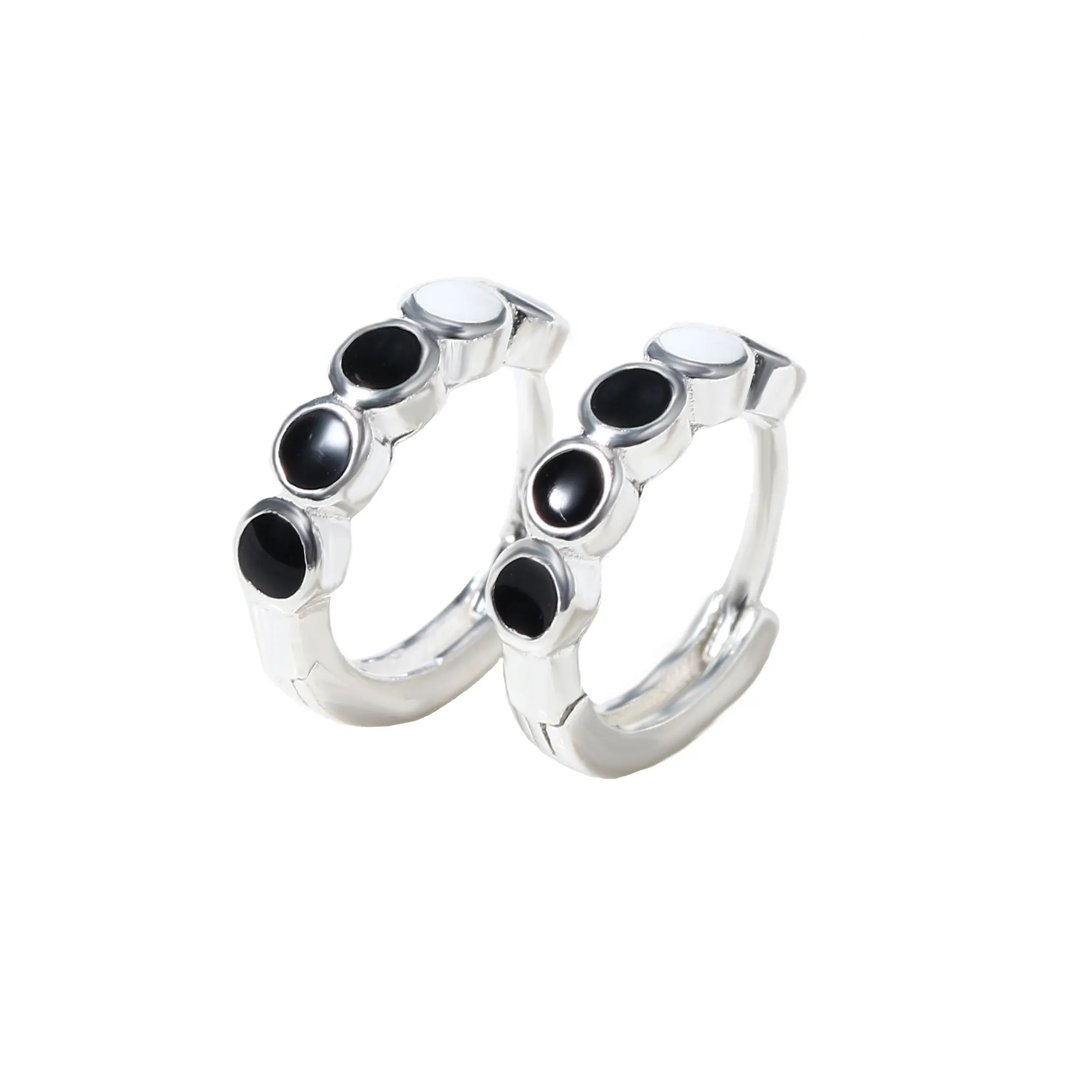 Online Fashion S925 Sterling Silver Black Enamel Hoop Earrings For Women Jewelry