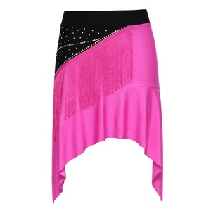 Falda de baile latino para mujer con flecos y pedrería, cintura alta, dobladillo asimétrico tipo pañuelo, para Salsa, Tango, Baile de Salón, Actuaciones en Escenario, Personalizada - Product Image 5