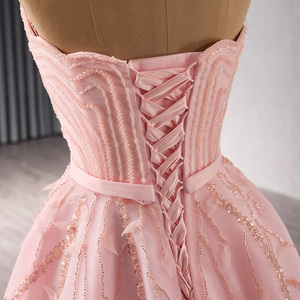Robes de bal rose bonbon à paillettes et volants, style princesse, sans bretelles, longueur ras du sol, robes de soirée formelles Rsm241109 - Product Image 3