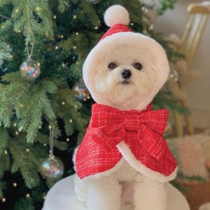 Vêtements d'automne et d'hiver pour animaux de compagnie Kangdarpet : Capuche en velours avec oreilles, bavoir à capuche, cape de Noël, tenue de Noël chaude pour chien maltais - Product Image 2