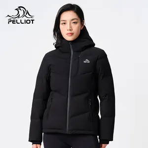 Chaqueta de plumón de ganso Chaqueta de invierno gruesa y cálida Estampado gris Sólido a prueba de viento Al Aire Libre Casual Personalizado OEM Impermeable Poliéster Mujer