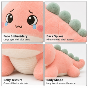 Peluche Personalizzato <span class=keywords><strong>Dinosauro</strong></span> <span class=keywords><strong>Rosa</strong></span> con Faccia Ricamata a Goccioline, Punte Posteriori Attaccate e Servizio di Design su Misura - Product Image 4