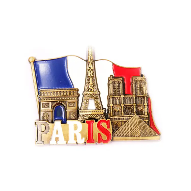 La cina ha realizzato souvenir personalizzati 3d French Paris pressofusione smalto magneti da frigo promozionali in metallo personalizzati