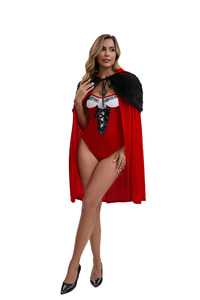 Conjunto de 2 Piezas de Body Navideño Rojo y Negro con Cordones y Capa con Adornos Peludos, Disfraz de Santa Claus para <span class=keywords><strong>Mujer</strong></span> - Product Image 5