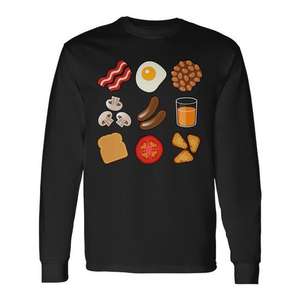 T-shirt à manches longues Full English Breakfast Fry Up en coton de qualité supérieure, coupe unisexe pour adulte - Product Image 1