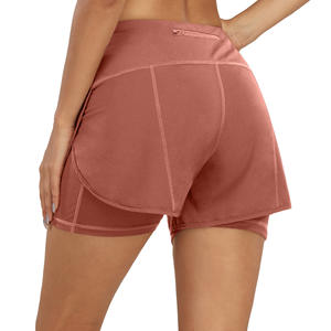 Kadın yüksek bel 2-in-1 Flowy koşu şort toptan çok cepler spor şort spor & Yoga için düz renk - Product Image 2