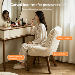<span class=keywords><strong>Silla</strong></span> de Maquillaje de Madera Maciza Estilo Crema y Taburete Giratorio para Tocador con Tapete Antideslizante para Dormitorios de Niñas y Vestidores - Product Image 2