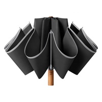 Parapluie rétractable anti-rebond entièrement automatique de qualité supérieure pour femmes, parapluie pliant avec poignée en bois, protection solaire et pluie, avec logo