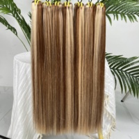 Cheveux humains brésiliens naturels bruts 12A # P4-27 Brun foncé avec mèches blond miel, mèches de cheveux non traitées