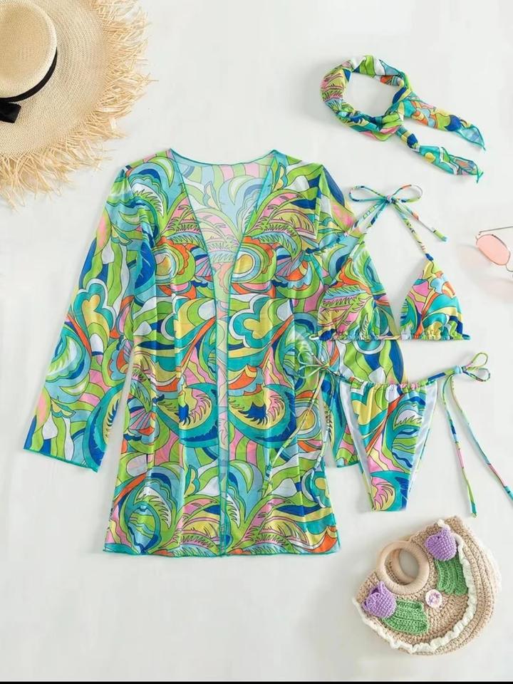 Custom New Sexy Print Micro Two Piece Bikini Beachwear With Long Sleeve ...
