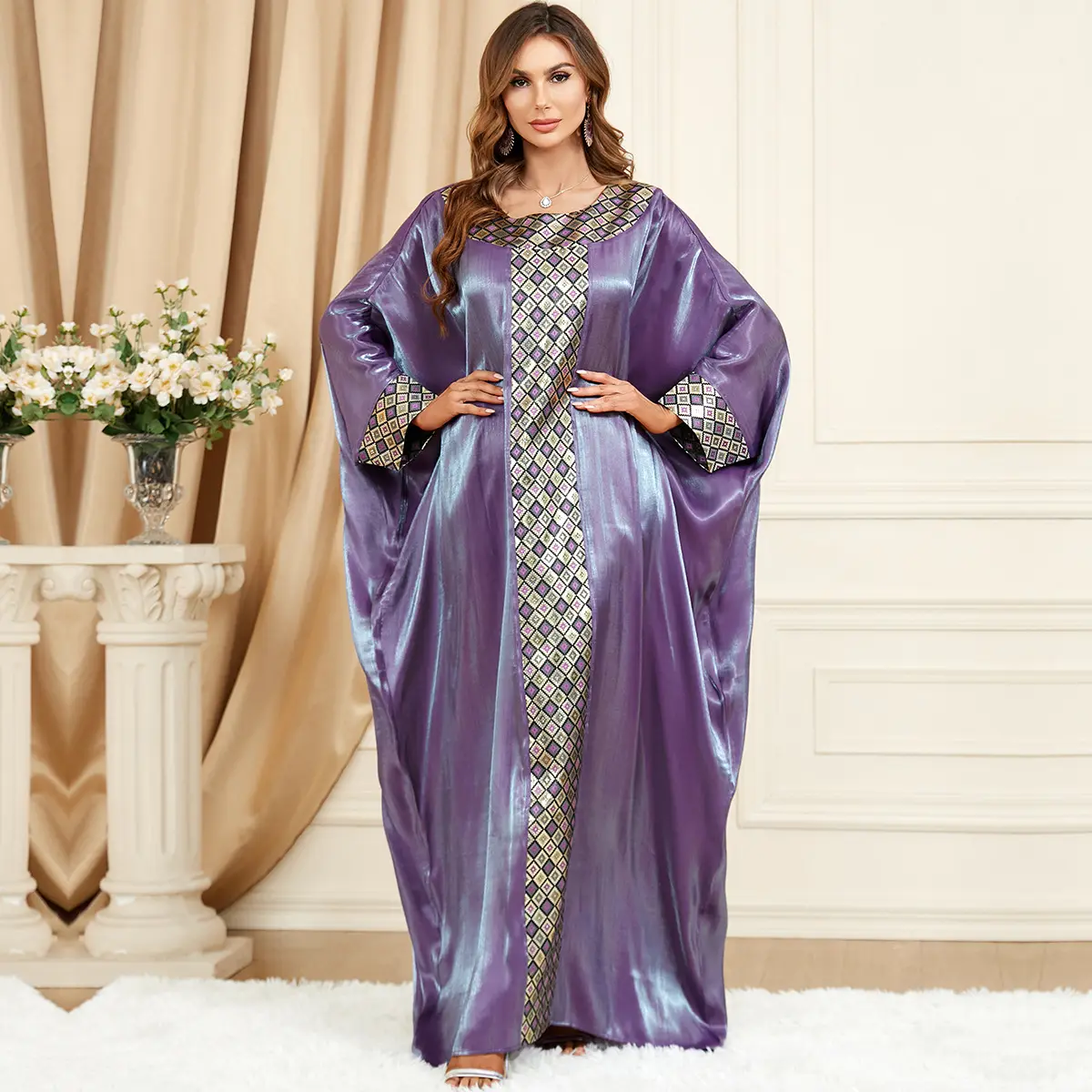 U.Chic moyen-orient couleur unie patché manches chauve-souris musulman grande robe femmes robe Maxi Abaya robe musulmane vêtements islamiques