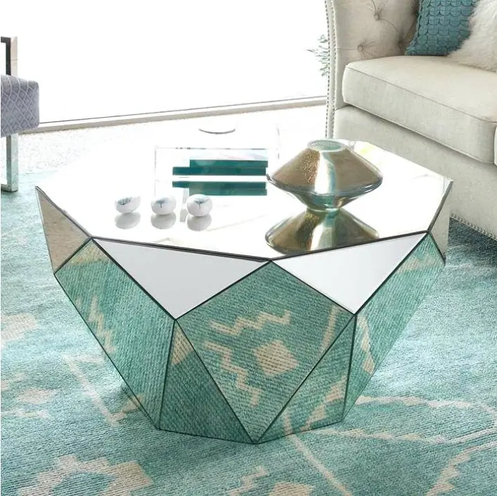 스파클 뜨거운 판매 독특한 다이아몬드 모양 거울 커피 테이블 거실 악센트 테이블 홈 호텔