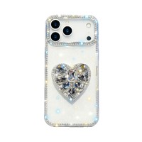 Étui de téléphone portable antichoc en forme de cœur avec pierres précieuses pour iPhone 18 Pro Max 18 17 16 15, étui de téléphone à paillettes et strass
