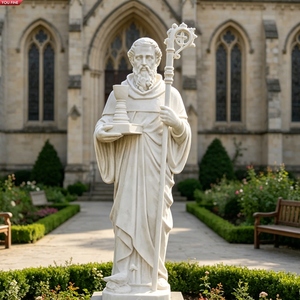 Sculpture de Saint Benoît en marbre blanc de Carrare grandeur nature, sculptée à la main, statue de prêtre catholique pour église, cour, jardin - Product Image 1
