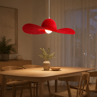 Lustre suspendu LED rouge 3500K blanc chaud en feutre PET, hauteur réglable, installation facile, luminaire de plafond pour maison et bureau, garantie 5 ans