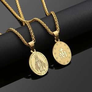Religieux Marie Mère <span class=keywords><strong>de</strong></span> Dieu Pendentif Figaro Chaîne Non Ternir Bijoux En Acier Inoxydable Vierge Marie Collier pour Femmes Hommes - Product Image 2